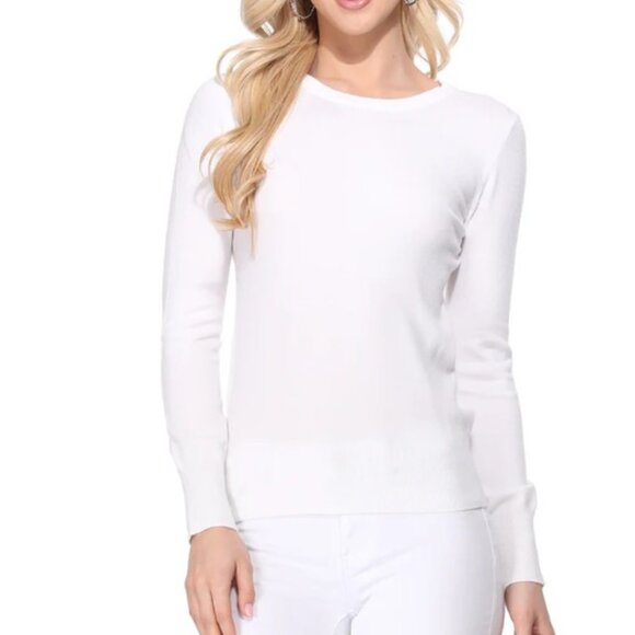Womens Retro Vintage Long Sleeve Pullover Soft Knit Top Sweater White Colo Yemak - Picture 1 of 3
